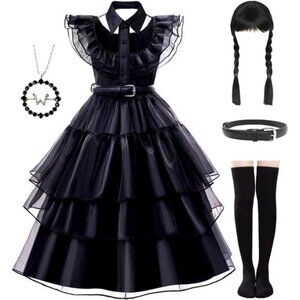 Dress Up Clothes for Little Girls with Wig, Necklace, Belt & Socks